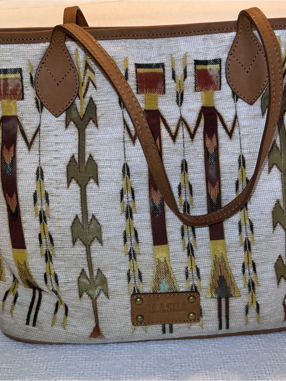 Vtg The Loom Alaska Wool Leather Purse Handbag Native Symbols
